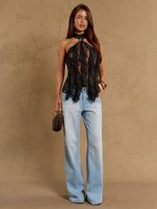 SHEIN BAE Camiseta de tirantes con cuello halter y capas transparentes para mujer, para primavera/verano - Multicolor - Ver 7