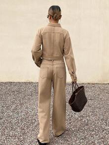 DAZY Women's Fashion Jacket & Straight Leg Jeans Set - Khaki - View 2