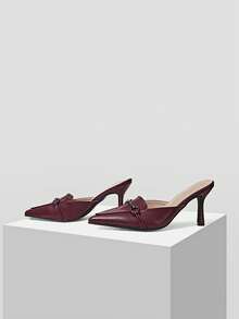 Mnmlis Women's Pointed Toe Metal Decor Fashionable Elegant High Heel Mules - Burgundy - View 5