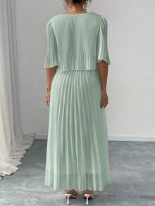 Elenzga Đầm xếp ly bằng chiffon màu trơn thanh lịch, cỡ lớn, thích hợp cho mùa xuân/hè. - Fresh Green - Xem 2