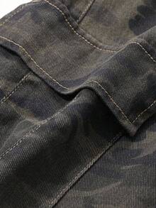 Dazy Plus Camo Print Loose Wide Leg Long Casual Jeans, Street Style, All Season - Army Green - View 9