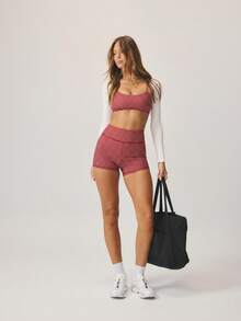 Aralina Leisurewear Plaid Gingham Printed Cropped Cami Top And High Waisted Short Two Pieces Active Gym Workout Set - Red - View 9