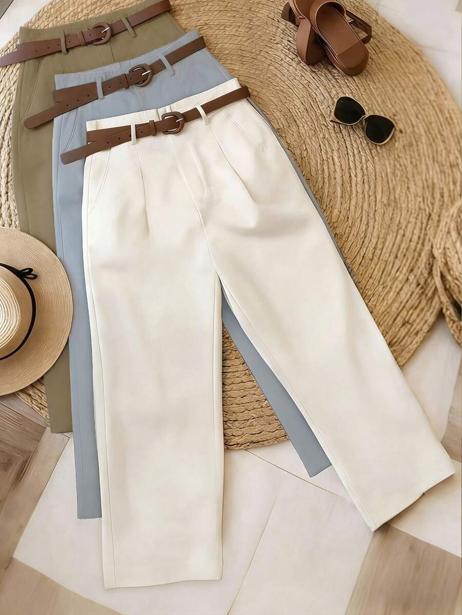 Pantalones casuales para mujer, adecuados para ir al trabajo, actividades al aire libre, oficina, verano y otoño (cinturón no incluido) - Multicolor - Ver 1