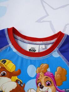 SHEIN | PAW Patrol Set de 2 piezas de camiseta de manga corta y pantalones cortos con estampado de dibujos animados para niños pequeños - Azul - Ver 7