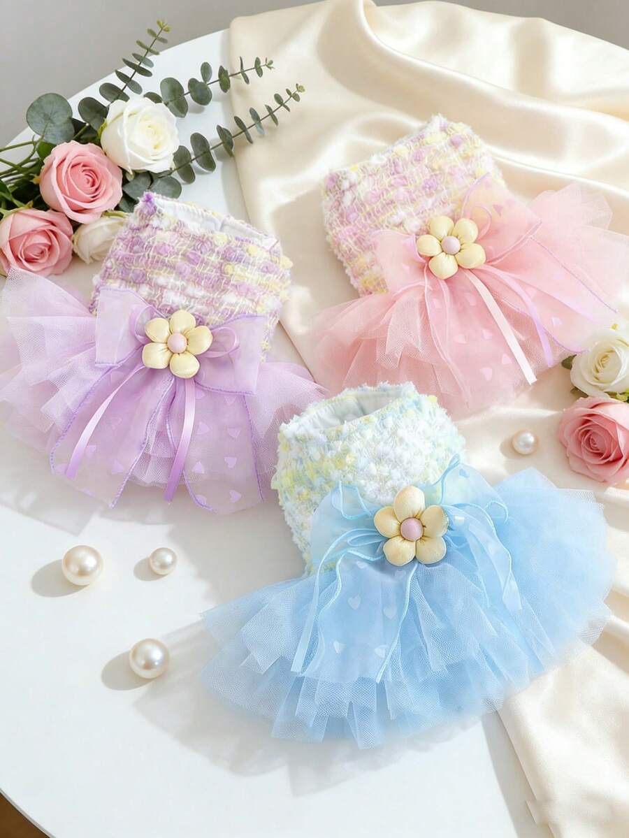 PETSIN 1pc Pet Light Luxury Princess Style Dress, Cat And Dog Universal Clothes, 3D Three-Dimensional Flower Love Bow Decoration Dress, Multi-Color Optional - Multicolor - View 1