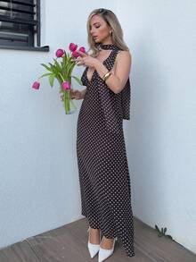 Jeta Ari 女士圆点印花露背吊带连衣裙 - 棕色 - 查看 1