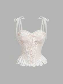 SHEIN MOD 女士蕾丝荷叶边下摆时尚百搭约会派对吊带背心 - 白色 - 查看 8