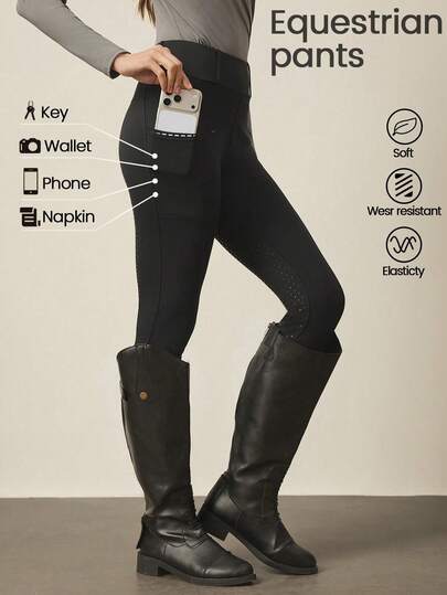 With My Calm With My Calm 女士马术马裤/短裤，全硅胶防滑坐垫，适合骑马运动