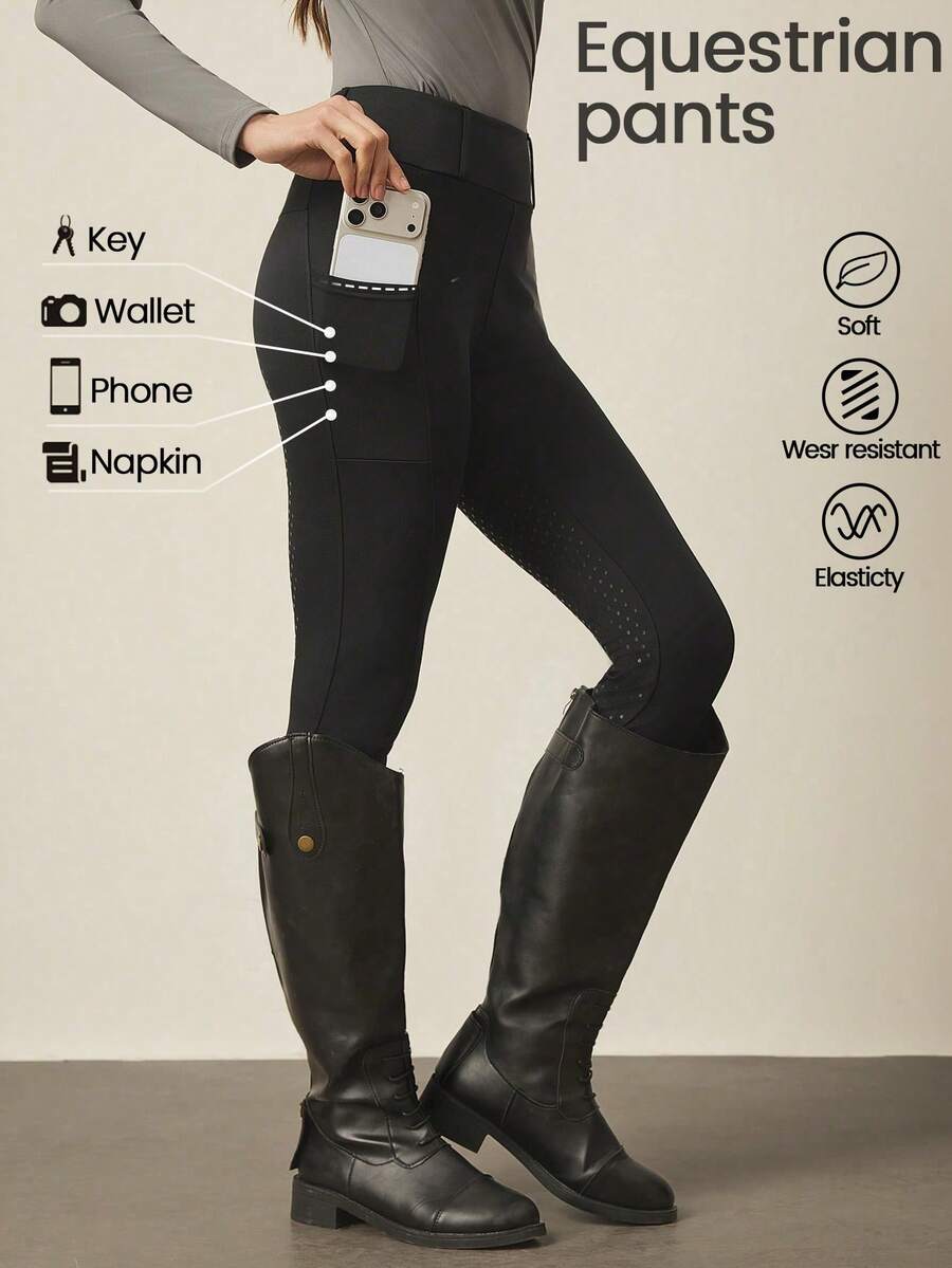 With My Calm Quần cưỡi ngựa nữ With My Calm, có lớp silicon toàn bộ phần mông chống trượt, thích hợp cho các hoạt động thể thao cưỡi ngựa. - màu đen - Xem 1