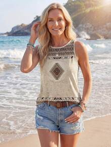 Sylviya 女士纯色圆领休闲罗纹针织背心，夏季秋季女装，休闲款 - 彩色 - 查看 4