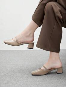 CUCCOO BIZCHIC Giày cao gót mũi vuông màu mơ thanh lịch đi làm, giày cao gót hở lưng cho nữ - Màu be - Xem 4
