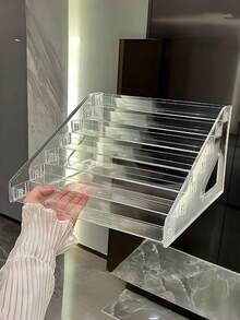 1 Pc Multilayer Reinforced Pyramid Stand Clear Acrylic Cosmetic Organizer Storage Rack For Perfume Skincare Makeup Display Shelf Living Room Bathroom Bedroom Home Decor - Clear - View 8