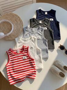SHEIN 5件套男女通用婴儿可爱休闲条纹针织背心，百搭夏季套装 - 彩色 - 查看 1