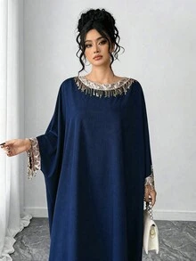 Elenzga Đầm nữ cỡ lớn dáng rộng đa năng, thích hợp cho ngày Valentine và tiệc năm mới. - Màu xanh hải quân - Xem 5