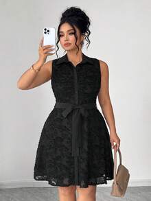 SHEIN Elenzya 优雅夏季女式连衣裙，采用大号梭织面料制成 - 黑色 - 查看 5