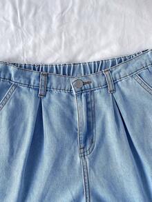 SHEIN 2pcs/Set Teen Girl Lue Denim Camisole With Ruffle Hem & Loose Fit Low Waist Pants,Summer Outfits,Casual And Fashionable Vacation Outfits,Street Wear,2000s Style ,Comfortable And Soft Denim,Comfortable And Soft Denim Pant,Teen Girl Set,Teen Girl Summer Set - Light Wash - View 7