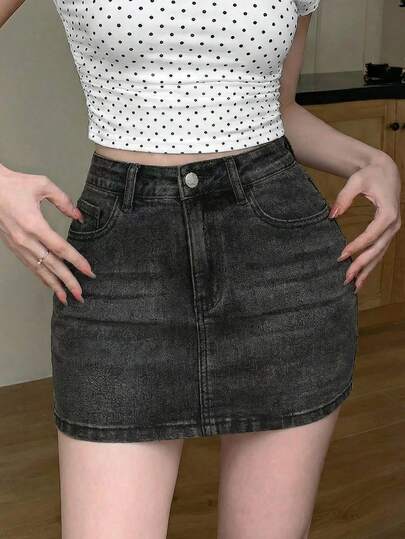 SHEIN Y2K 2000S Solid Washed Distressed Denim Mini Skirt Jeans Skirt,For Spring And Summer Vacation Festival,Suitable For Spring And Summer Boho,Season Vintage//Beach/Sea/Elegant Graduation,Casual's Jumpsuit,Summer Holiday,Spring,Beach,Vacation,Valentine's Day,Summer Holiday,Beach Vacation Holiday,Kids Summer Cute Shorts