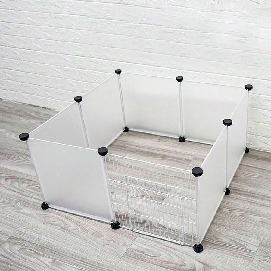 Lồng thú cưng tự lắp ráp kết hợp hàng rào sắt có lưới chắn, rào ngăn cách chó, chuồng cho chó Teddy và Pomeranian. - trắng - Xem 1
