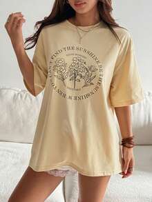 DAZY Women's Summer Round Neck Loose Pullover Printed Casual T-Shirt Graphic Tees Women - Pale Yellow - View 3