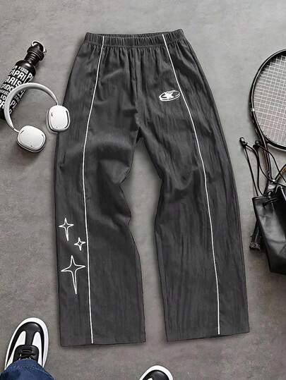 Coolqubz 1pc Boys' Casual Solid Color Woven Straight Leg Pants, With Contrast Drawstring Trim, Comfortable Fabric, Versatile For All Seasons