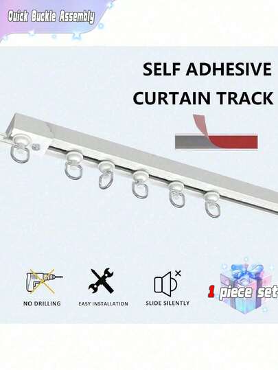 Kolay Kurulumlu Kendinden Yapışkanlı Perde Rayı Seti - Tavan ve Perde Yanlarına Evrensel Kurulum, Delme Gerektirmez, Banyo ve Ev Perdeleri İçin Gizli Kayar Ray (Esnek Olmayan)