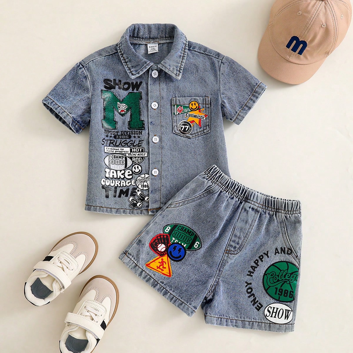 Unisex Baby/Baby Boy 2pcs/Set Casual Fashion Denim Short Sleeve Shirt And Shorts Set,Baby Outfit Sets,Streetwear Toddler Clothes