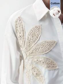 SHEIN Maija 杏色钩针装饰休闲波西米亚风宽松衬衫，蝙蝠袖设计，柔软舒适，适合春夏、音乐节、伊比沙岛等场合，兼具现代都市休闲时尚、商务休闲、女士办公室着装、毕业典礼等休闲风格。 - 白色 - 查看 6