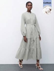 Maija 女士条纹印花纽扣长袖连衣裙 - 彩色 - 查看 2