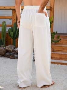 VENTUSAIL 男士休闲纯色长裤，适合度假穿着 - 白色 - 查看 2