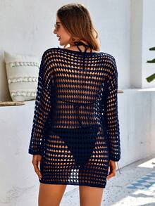 SHEIN Swim Cubrecuerpo tejido transparente y calado para la playa y vacaciones - azul real - Ver 2