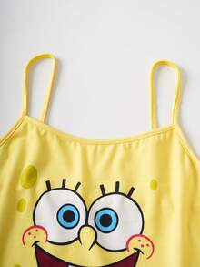 SpongeBob SquarePants | SHEIN Women's Cartoon Print Camisole And Shorts Pajama Set - Yellow - View 5