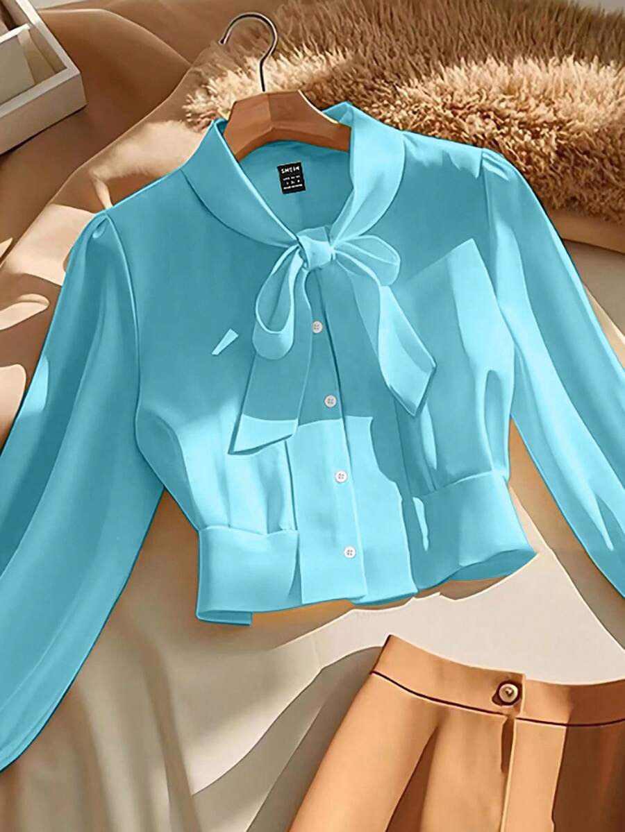 GlowEve Ladies' Elegant And Commuter Autumn Shirts - Teal Blue - View 1