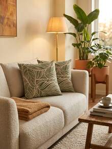 Cirelle 2 件装双面印花亚麻枕套，几何/植物图案，简约风格，隐形侧拉链，适用于沙发、卧室、家居装饰 - 彩色 - 查看 4