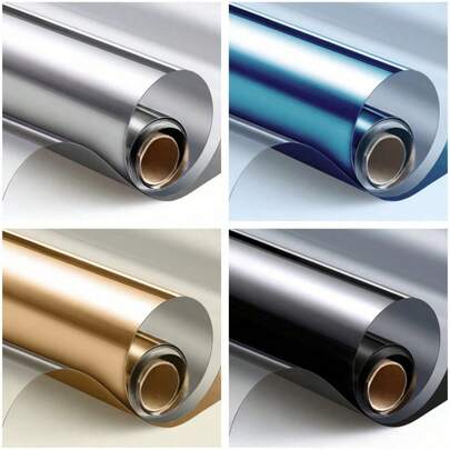 Película de Privacidade para Janelas Residenciais, Película de Vidro Reflexiva Espelhada Unidirecional para Controle de Calor e Bloqueio Solar, Anti-UV, Sem Adesivo, Aderência Estática, para Casa e Escritório, Preta e Prateada