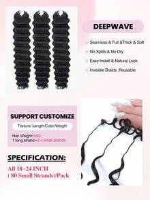 Boho Braids 1 Tóc giả móc sợi màu đen tự nhiên sóng sâu, tóc thật Remy, kiểu sợi lông vũ, tóc bện móc sợi mượt mà, không đường nối, vô hình, không nút thắt, đã được tách sẵn, dài 18-24 inch, 50g - SNatural - Xem 7