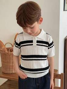 Dazy Kids 儿童秋季服装 男童条纹短袖毛衣 夏季 - 黑與白 - 查看 6