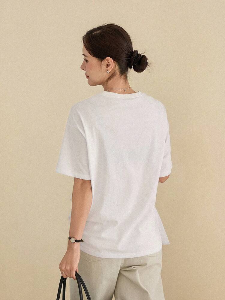 Women's Solid Color Round Neck Loose Casual Versatile T-Shirt Business Casual Woman