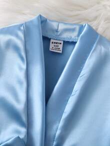 Newborn Baby Dressing Gown With Ruffles In Solid Silk Fabric, Soft Solid Tie Cute And Comfortable In Summer 2026 New Baby Set - Blue - View 4