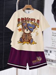 Tween Boy Casual Comfortable Minimalist Round Neck Short Sleeve T-Shirt And Shorts Set,Kids - Multicolor - View 2