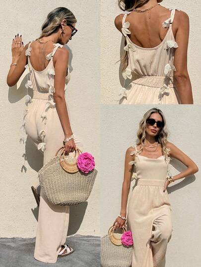 SHEIN Frenchy Letni damski kombinezon w kwiaty 3D, swobodny i swobodny