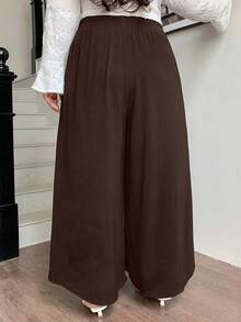 Dazy Plus Quần ống rộng/Quần culottes trơn màu cỡ lớn, tối giản và thời trang, phù hợp với quần áo mùa hè, mùa thu, quần giáo viên - Màu nâu  Mocha - Xem 2
