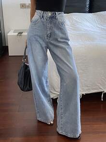 Livesso Quần jeans nữ dáng rộng, thoải mái, kiểu vintage, ống đứng, thích hợp cho mùa xuân, hè, công sở, dạo phố, lễ hội âm nhạc, kỳ nghỉ. - Rửa trung bình - Xem 5