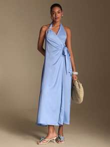 Swim Oasis Vestido largo con abertura y decoración de estrella de mar, estilo de vacaciones, nuevo lanzamiento de verano 2026 - Azul - Ver 4
