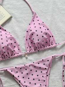 Swim Vcay 女款多色掛脖波點比基尼套裝，泳裝面料搭配側綁帶與後綁帶設計 - 彩色 - 查看 5