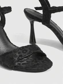 CUCCOO SZL 女士时尚通勤豹纹提花高跟凉鞋 - 黑色 - 查看 6