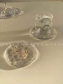 1 Set Scandinavian Style Glass Coaster Set Thick Heat Resistant Asymmetric Pattern Design Modern Home Decor Elegant Tabletop Accessory For Dining Room Kitchen Must Have - Transparent Stained Glass - View 2