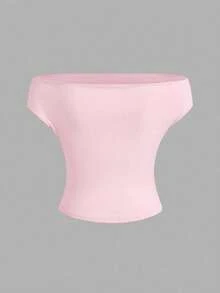 SHEIN EZwear Bộ 2 áo trễ vai bèo nhún màu trơn, trang phục mùa hè mới, dễ phối đồ, màu hồng và trắng. - Nhiều màu - Xem 6