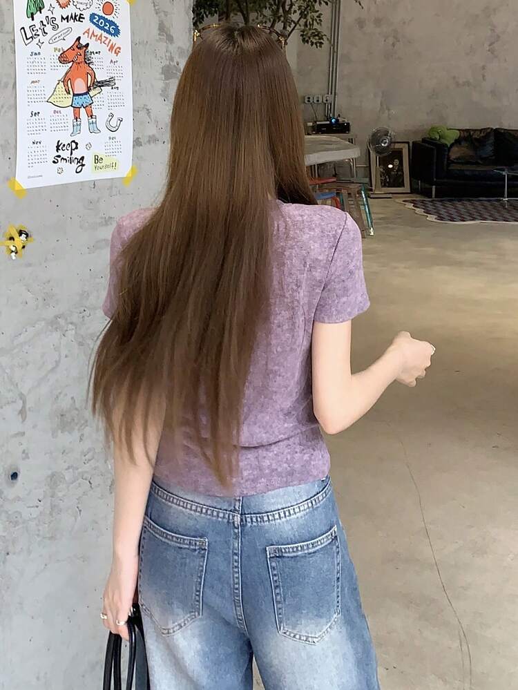 Women's Casual Letter Print Round Neck Short Sleeve T-Shirt, Summer Graphic Tees Women