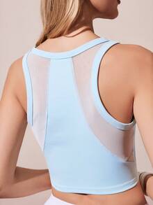 CourtClass Women's Elegant Tennis Style Fitness Running Yoga Tank Top,Sleeveless Round Neck Fitted Short Sports Top,Fashionable Casual Summer Exercise Tops - Baby Blue - View 4