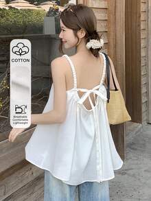 DAZY White Tie-Up Backless Camisole Top, Casual Beach/Holiday Style, Suitable For Music Festivals, Valentine's Day, Weddings - White - View 8